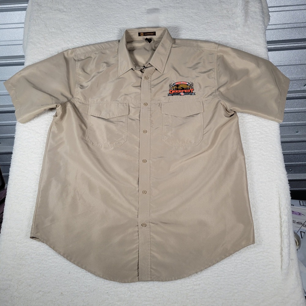 Harriton Performance Shirt Mens 2XL Tan Short Sleeve Deerfest Texas Ripstop M580
